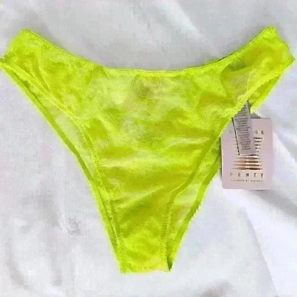 😍 NWT 😍 Savage x Fenty Flocked Logo Brazilian Panty, Acid Lime, Size Small - Picture 2 of 8